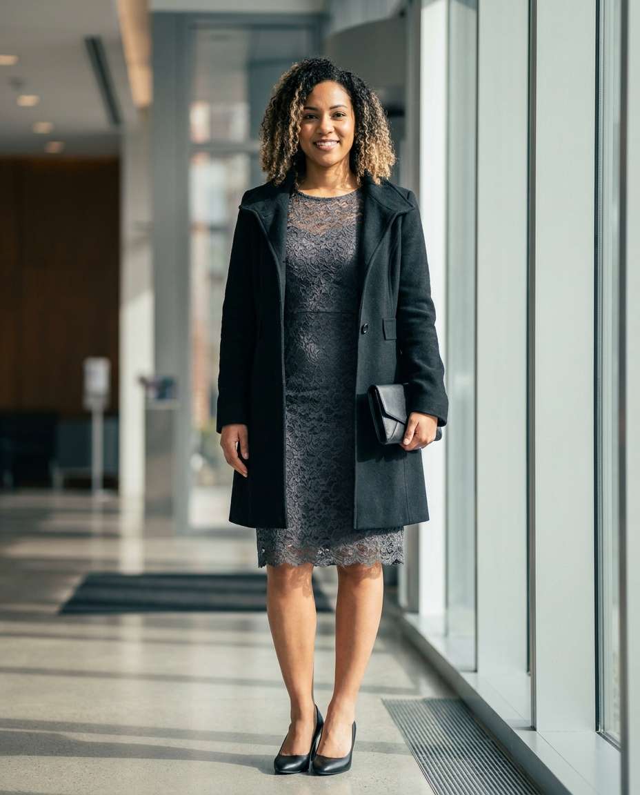 Office Chic Lace AI portrait example — Gemini AI Lace Dress Prompt