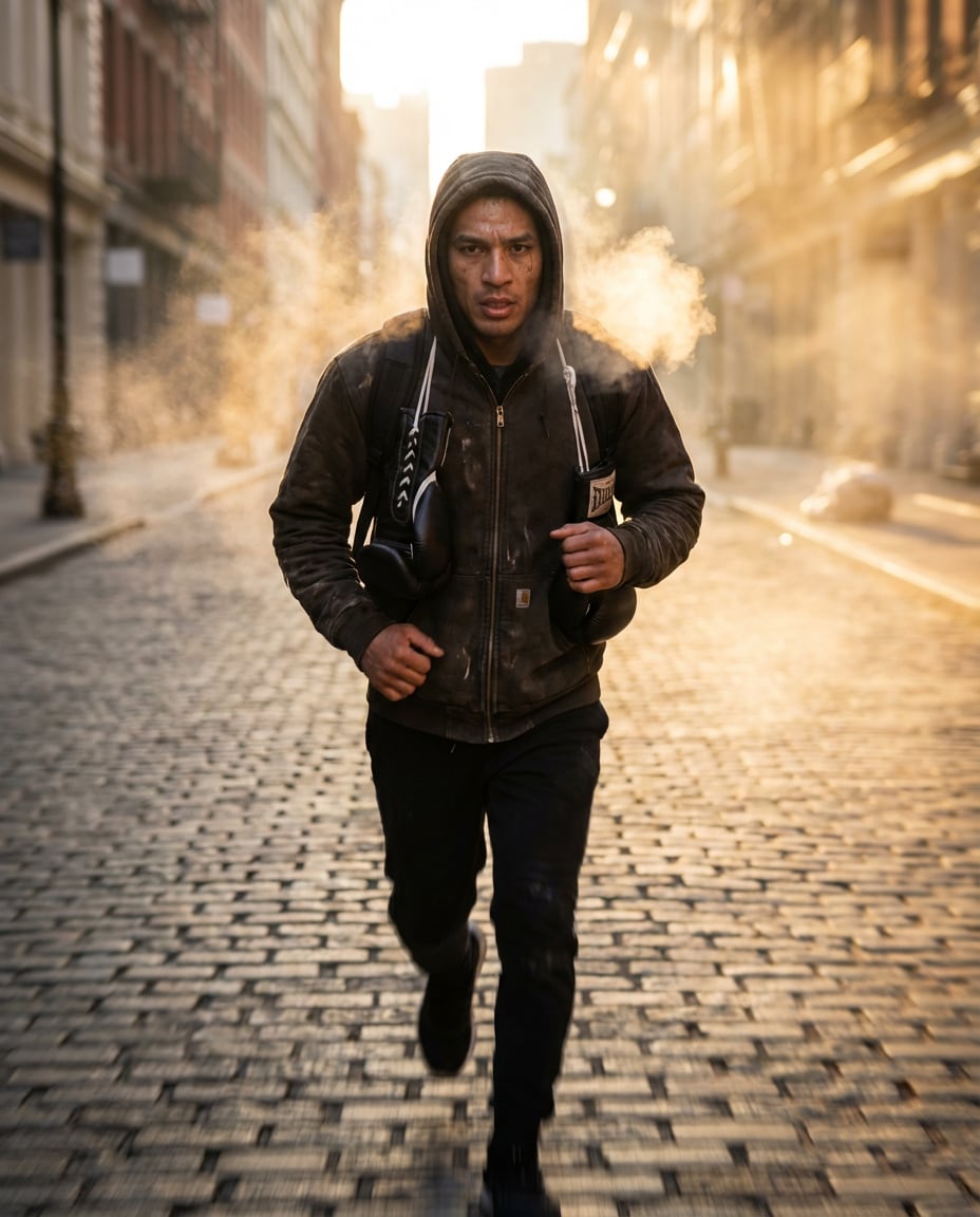 Outdoor Roadwork AI portrait — Gemini AI Boxing Photo Prompts