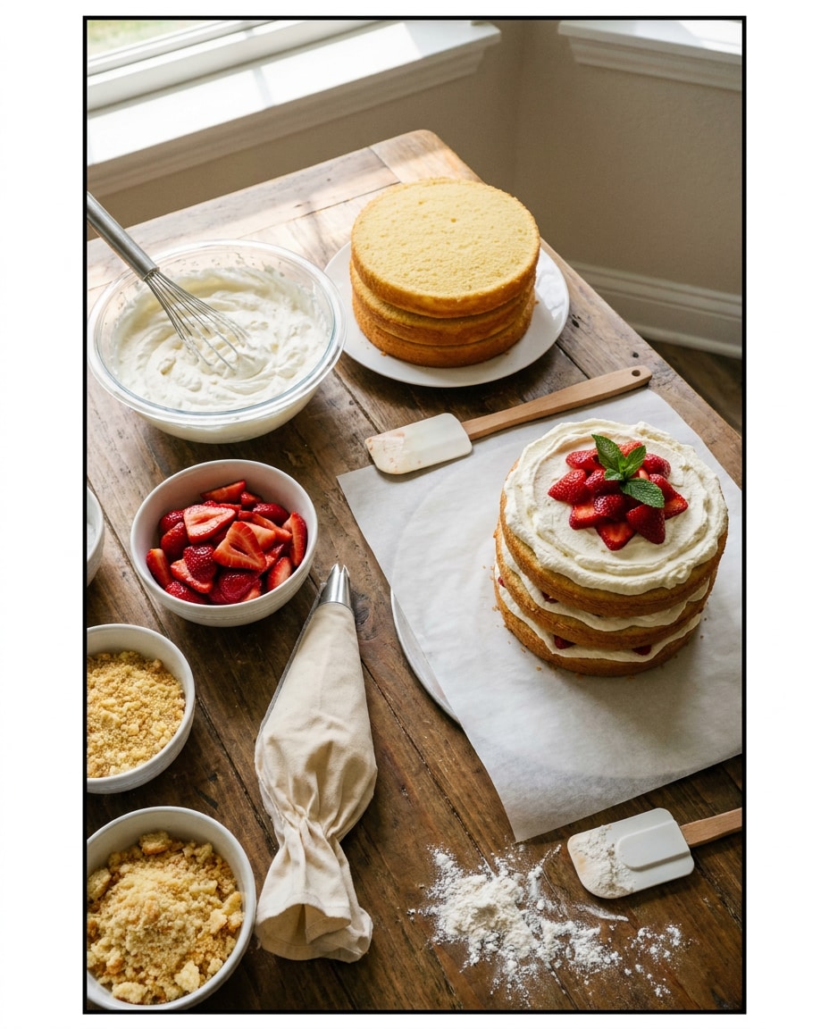 Overhead Baking Prep AI portrait — Gemini AI Strawberry Shortcake Photo Prompt
