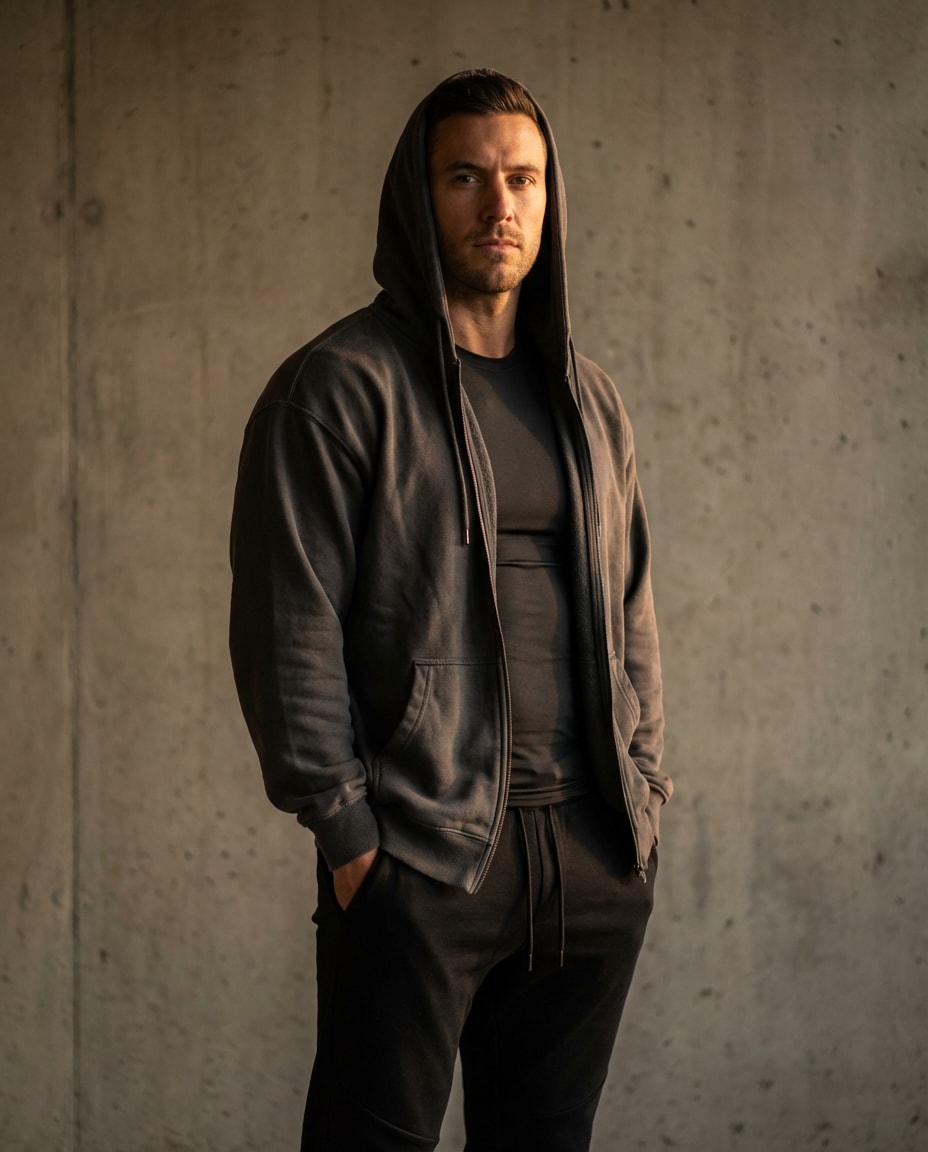 Oversized Hoodie Layer AI portrait example — Gemini AI Prompt for Workout Clothes