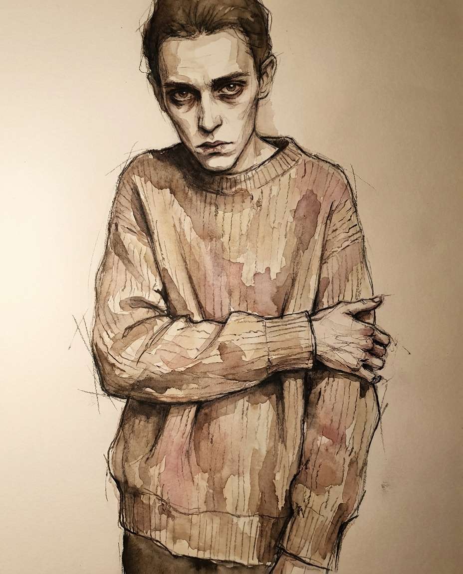 Oversized Sweater Slouch AI portrait example — Gemini & ChatGPT AI Egon Schiele Art Prompts