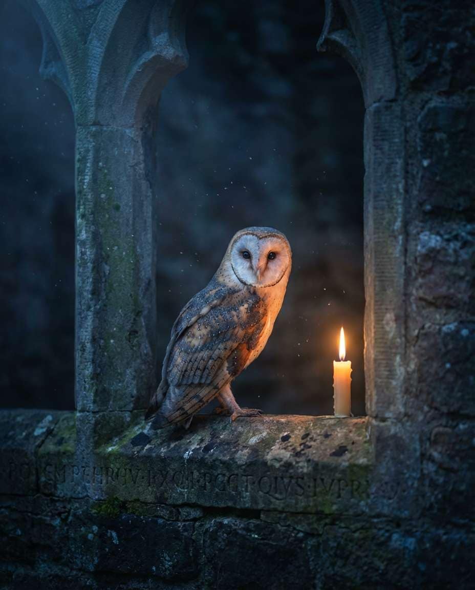 Owl Candlelit Gothic AI portrait