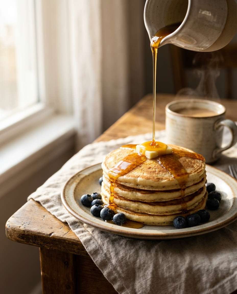 Pancake Syrup Drip AI portrait example — AI Food Photography Prompt