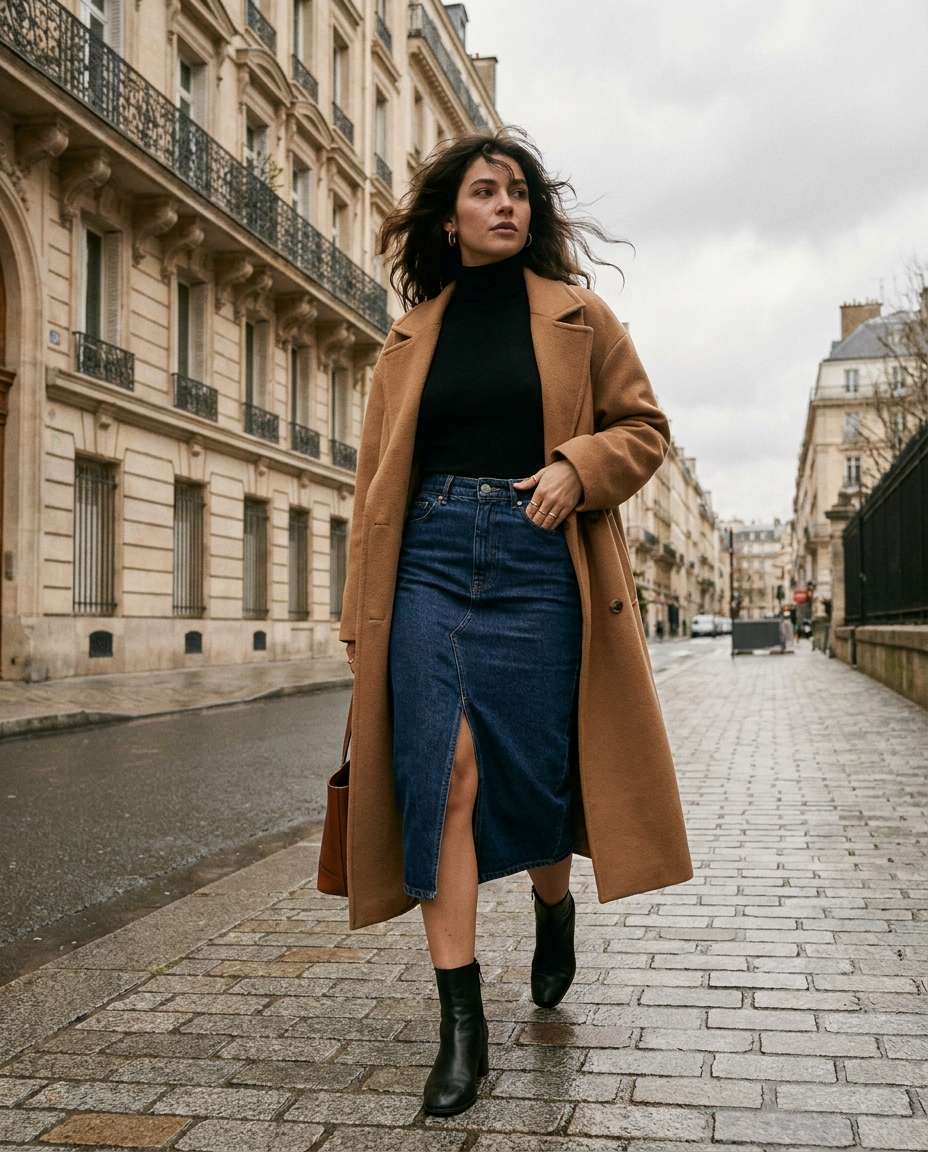 Paris Sidewalk Chic AI portrait — Gemini AI Denim Skirt Prompt