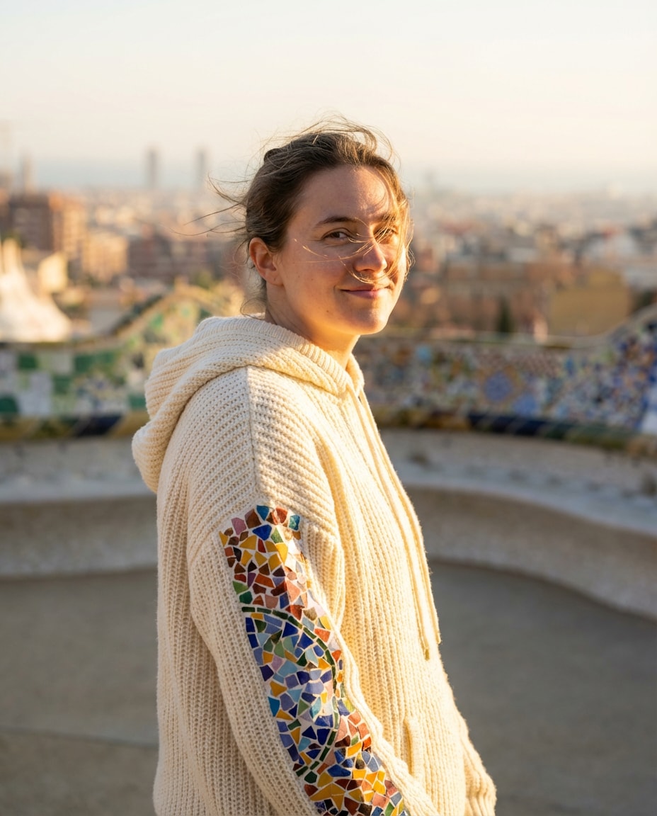 Park Guell Colors AI portrait — Gemini AI Barcelona Hoodie Prompt