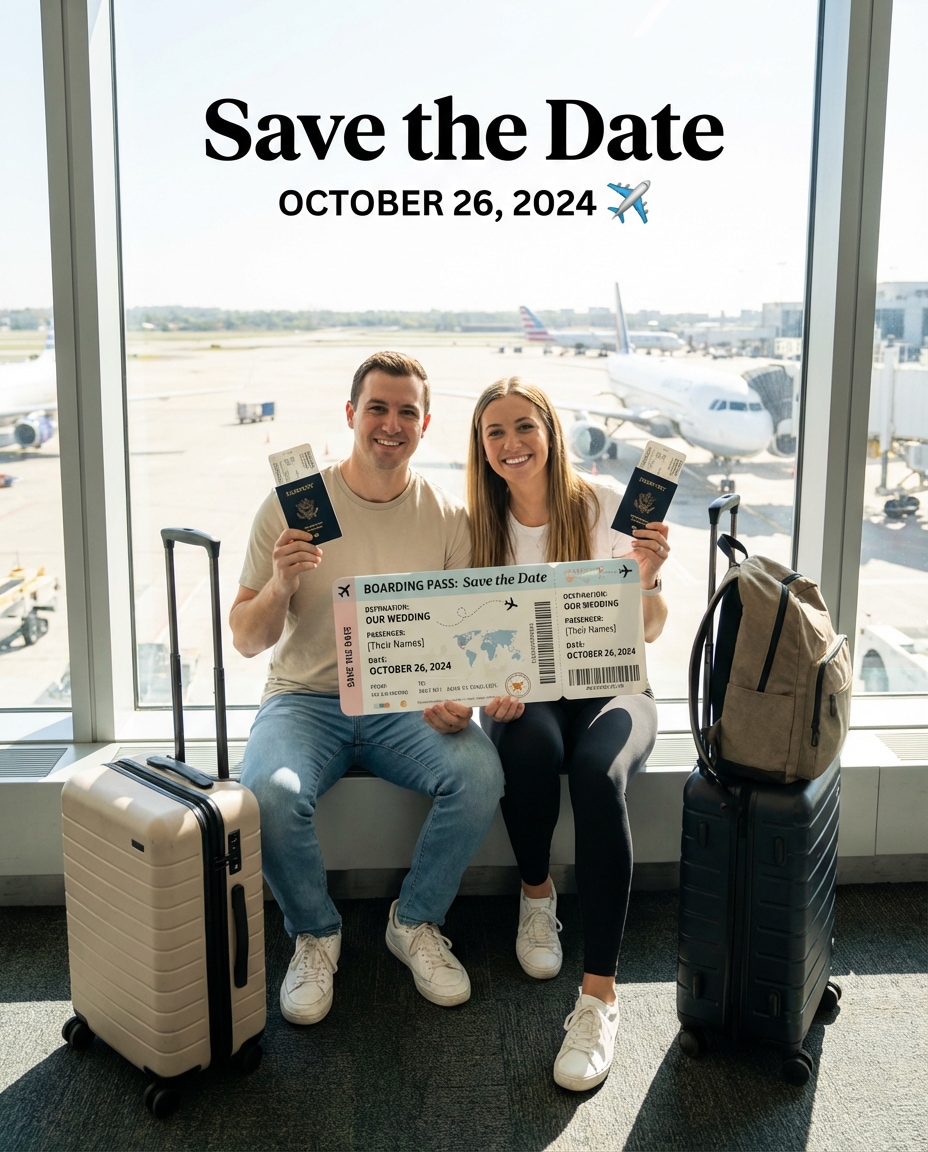 Passport Destination Theme AI portrait — Gemini AI Save The Date Prompt
