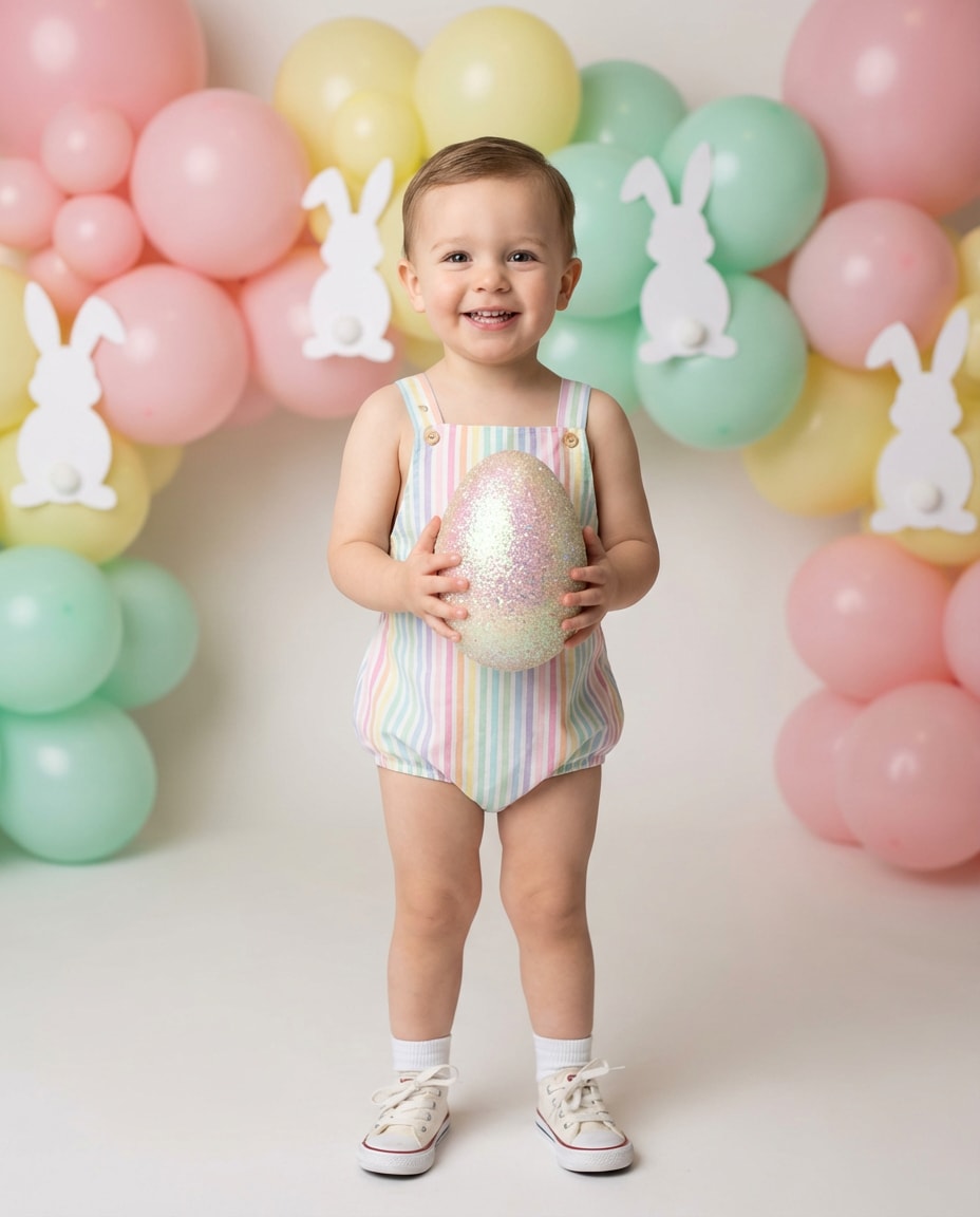 Pastel Balloon Backdrop AI portrait example — AI Easter Egg Photography Prompt
