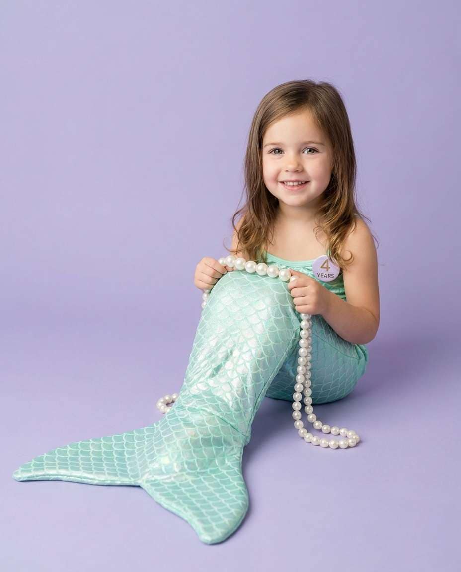 Pastel Paper Seamless AI portrait example — Gemini Mermaid Kids Photoshoot Prompts