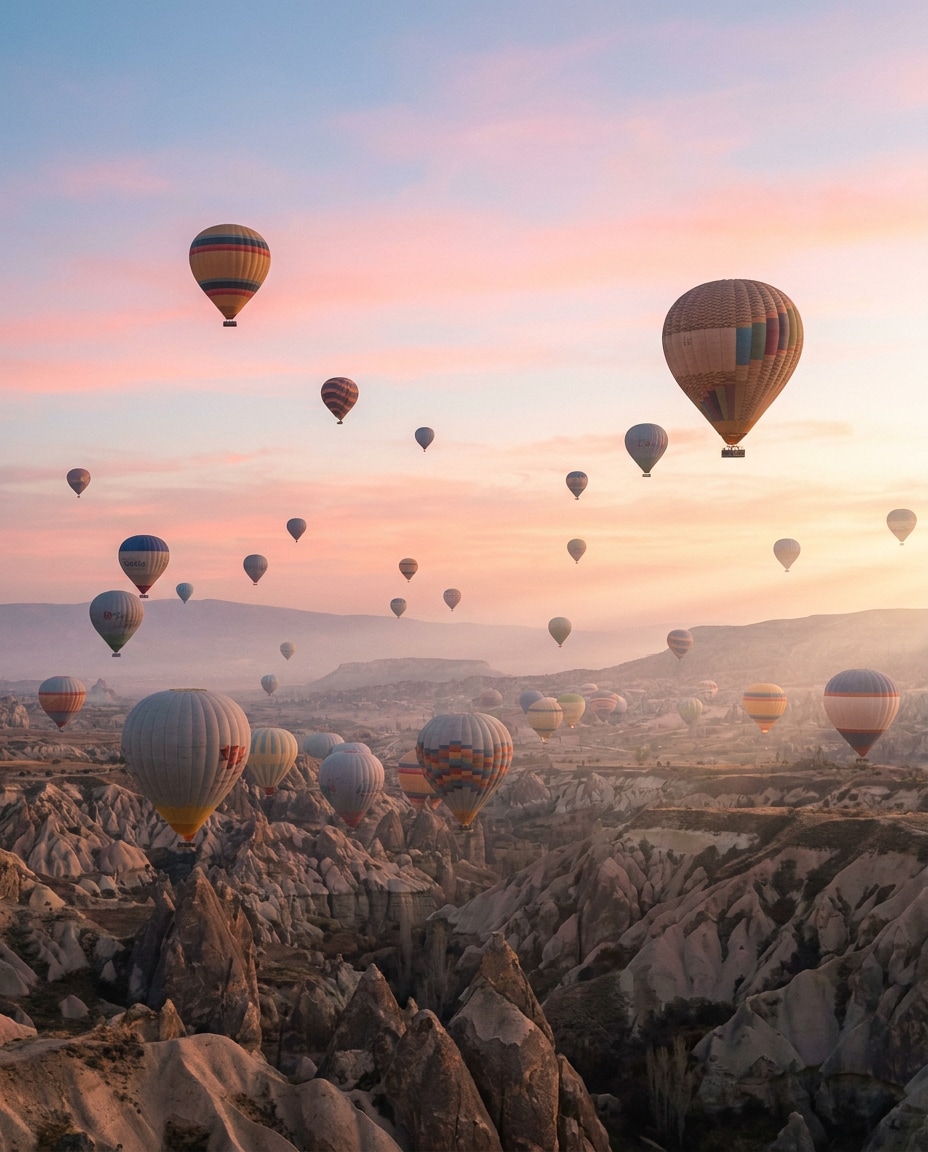 Pastel Sky Balloonscape AI portrait example — AI Hot Air Balloon Prompts for Gemini & ChatGPT