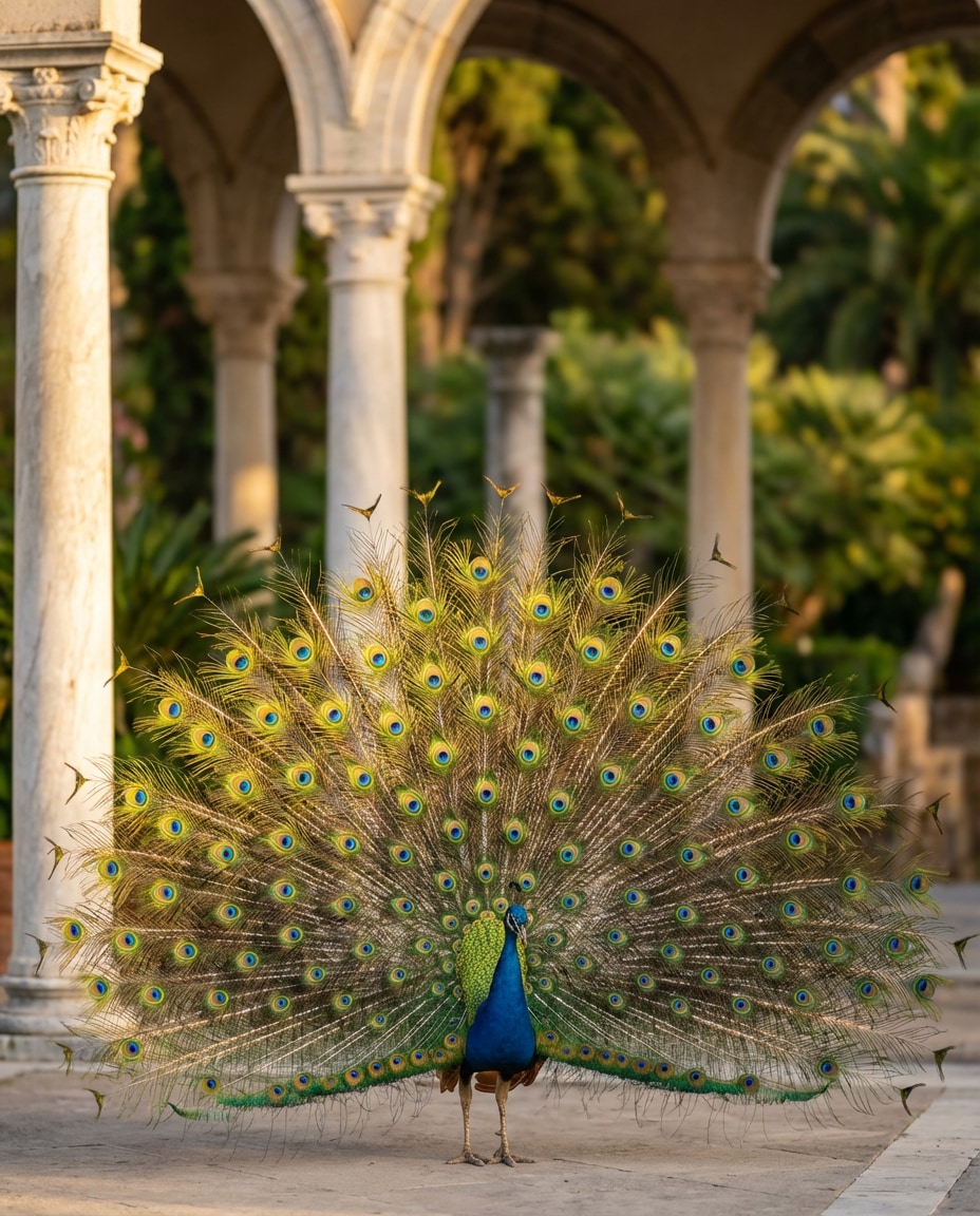 Peacock Courtship AI portrait — Gemini AI Bird Prompt