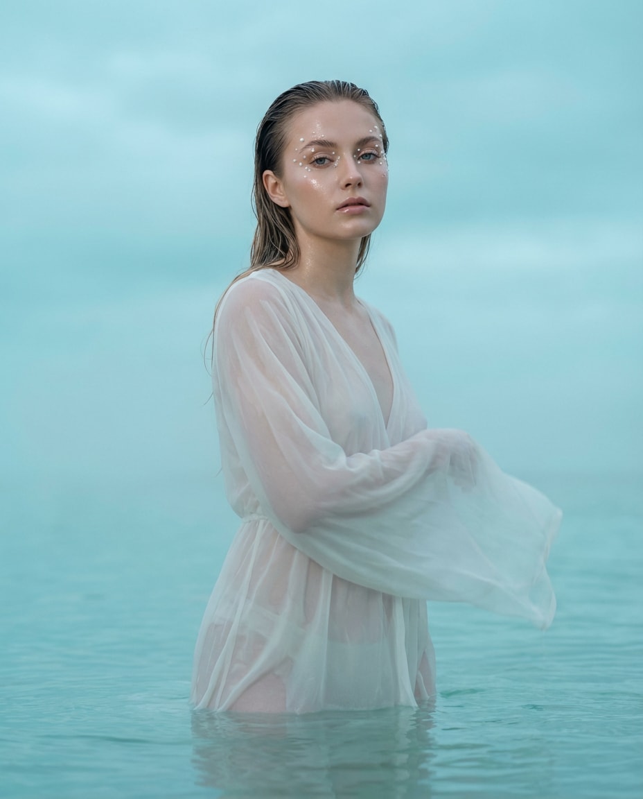 Pearl Makeup Ocean AI portrait — Gemini AI Prompt Sza Over The Sea