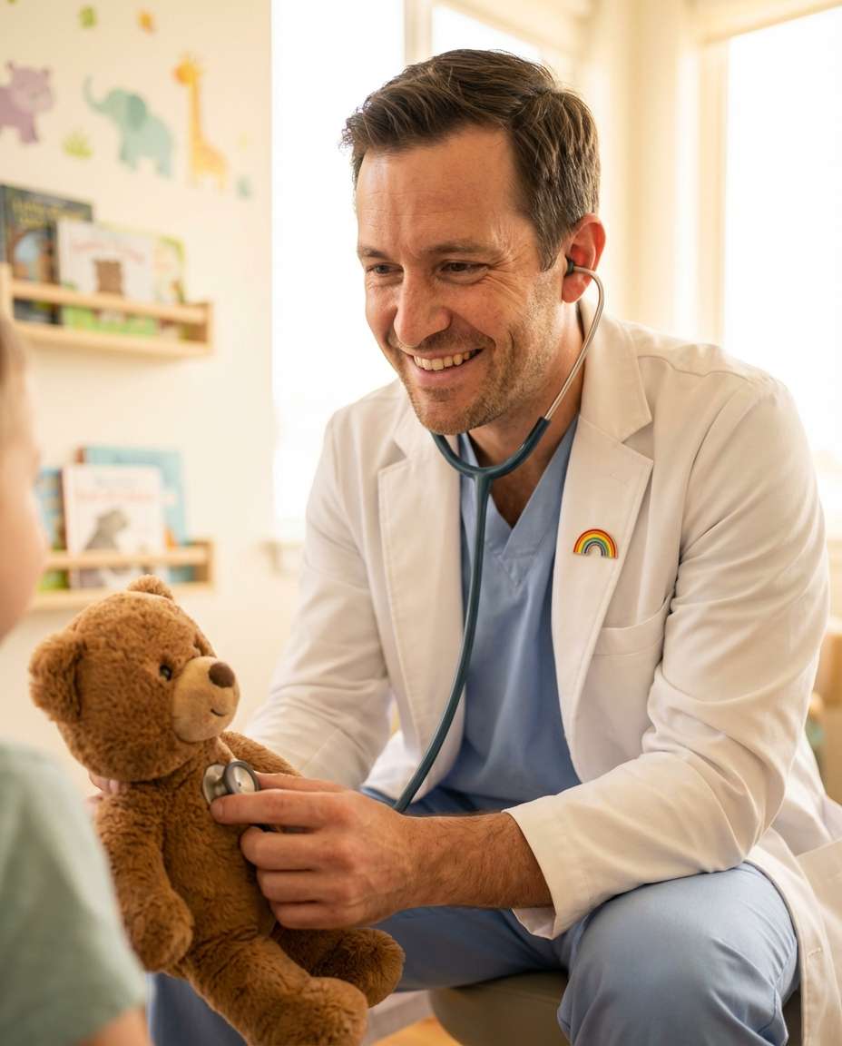 Pediatrician Playful AI portrait example — Gemini AI Doctor Photo Prompt