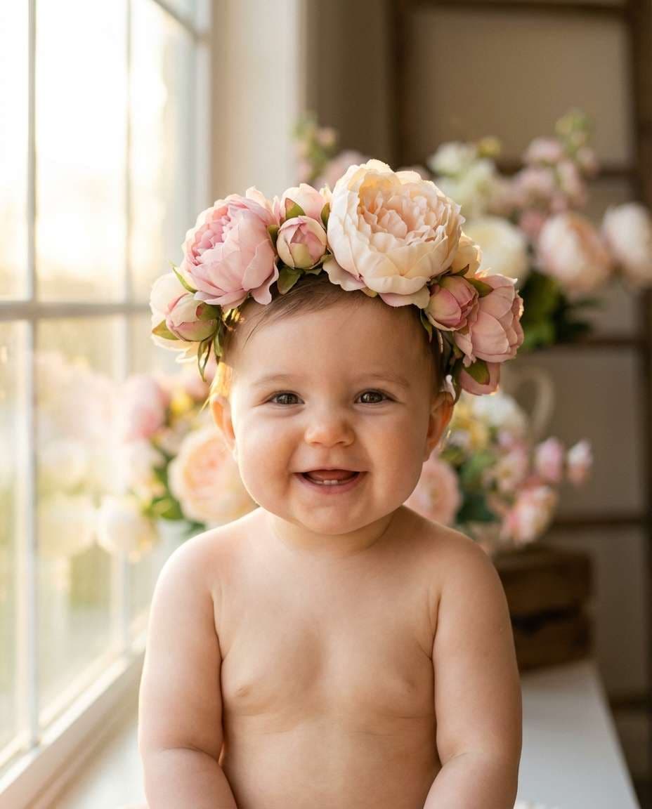 Peony Crown Close-Up AI portrait