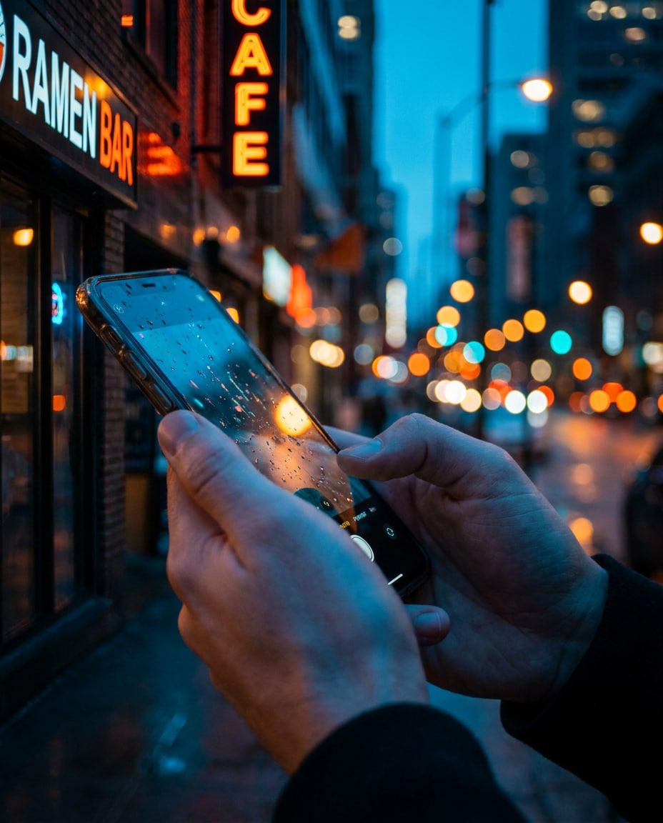 Phone Glow Close-Up AI portrait — Gemini AI Blue Hour Photo Prompt