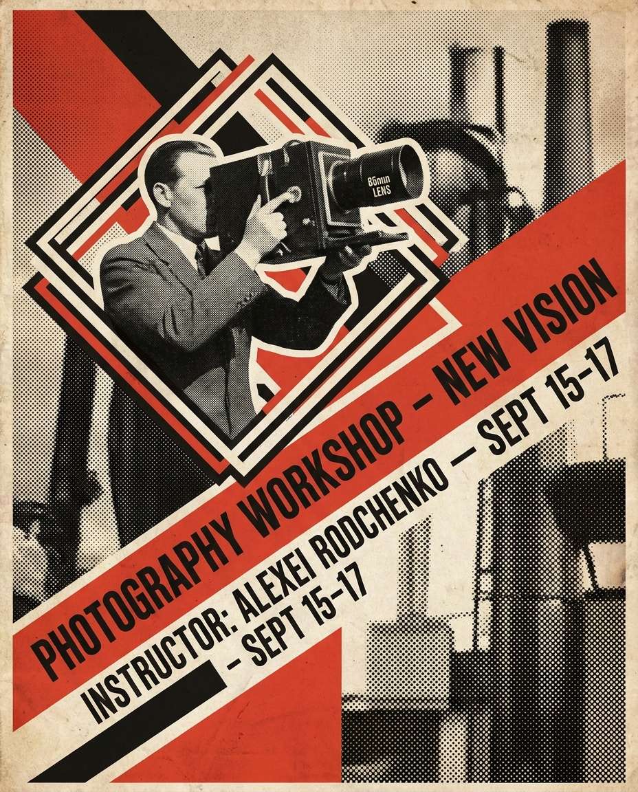 Photography Workshop Ad AI portrait — Gemini & ChatGPT AI Constructivism Poster Prompts