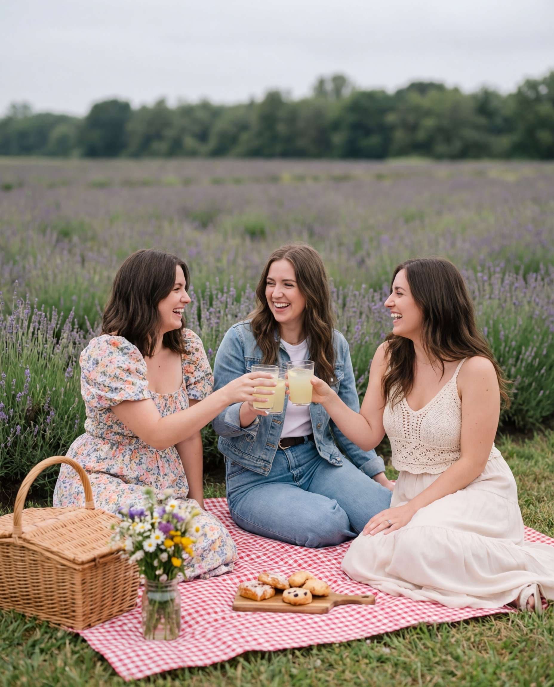 Picnic Blanket Friends AI portrait example — AI Lavender Field Photo