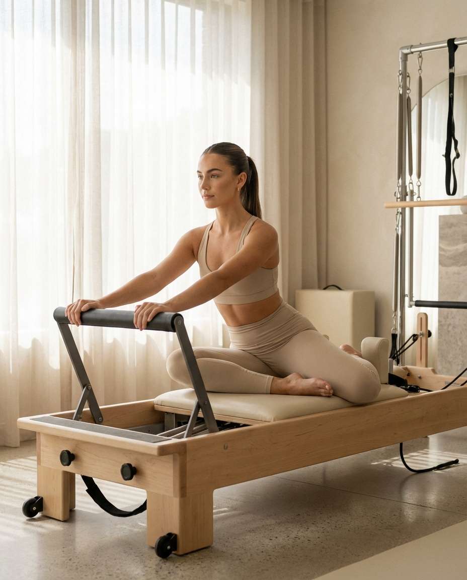 Pilates Studio Calm AI portrait — Gemini Gym Photo Prompt