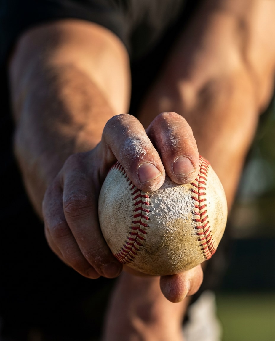 Pitch Grip Macro AI portrait — Gemini AI Baseball Photo Prompts