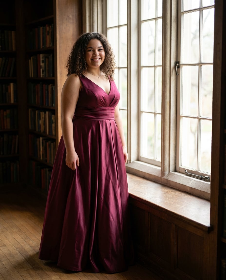 Plus-Size Fit Check AI portrait — Gemini AI Prom Dress Prompt
