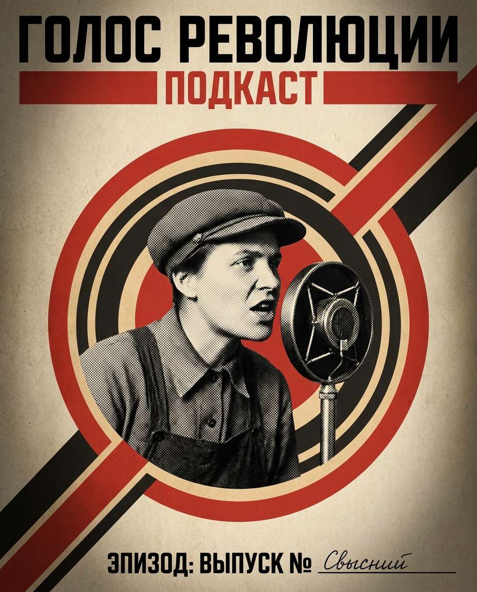Podcast Cover Poster AI portrait example — Gemini & ChatGPT AI Constructivism Poster Prompts
