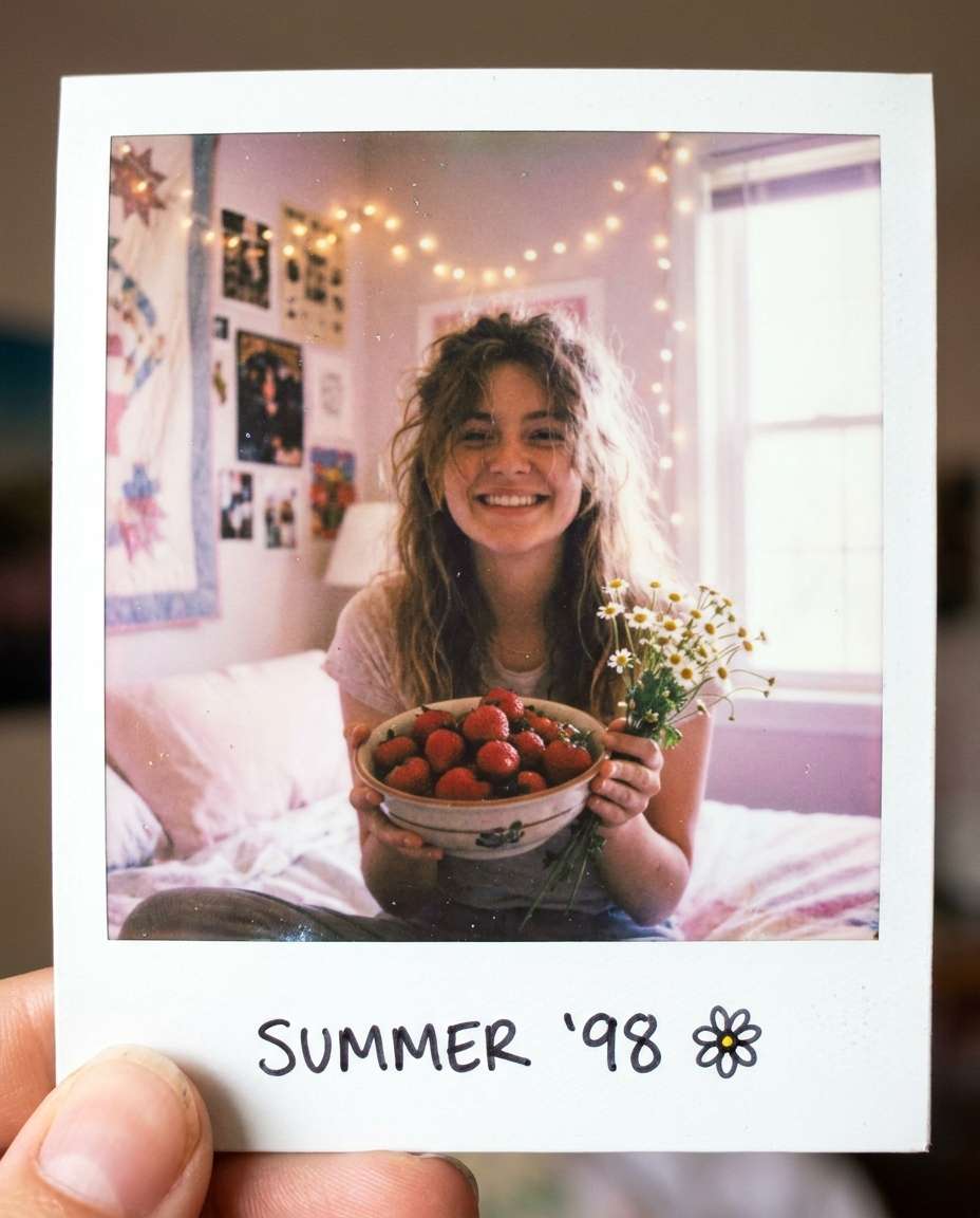 Polaroid Scrapbook Vibes AI portrait — Strawberry Aesthetic Prompts for Gemini & ChatGPT