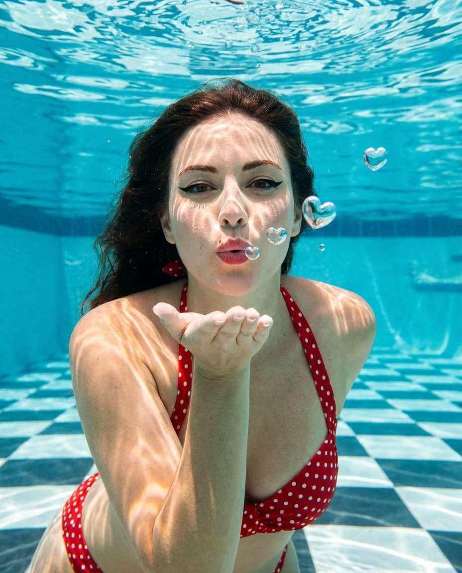 Pool Retro Pinup AI portrait example — Gemini AI Underwater Prompt