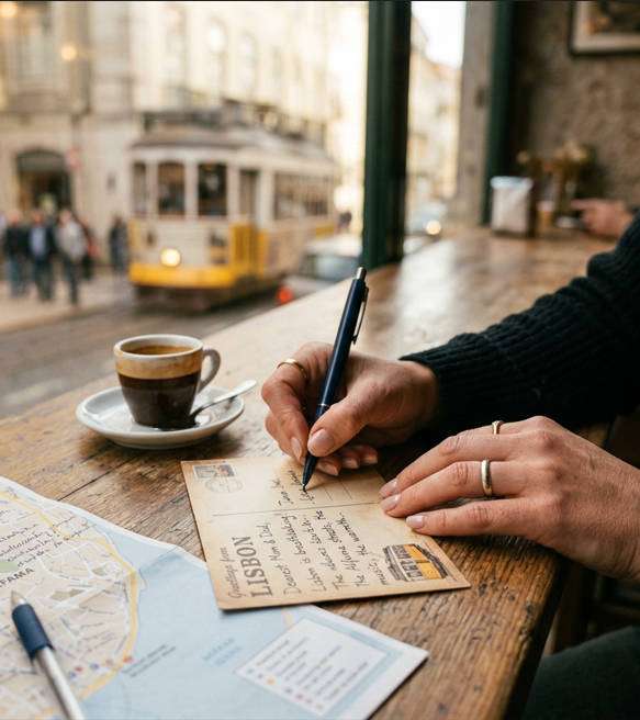 Postcard Hand Detail AI portrait example — AI Travel Photography Prompt