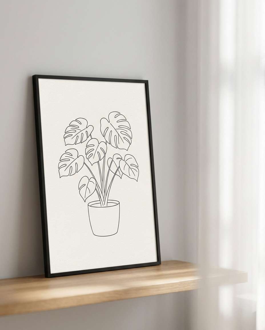 Potted Plant Corner AI portrait example — AI Minimalist Line Art Prompt