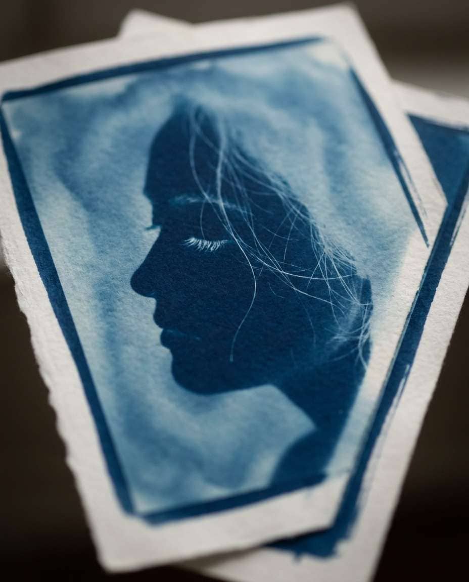 Profile Silhouette Study AI portrait example — Free AI Cyanotype Photo Prompts for Gemini & ChatGPT