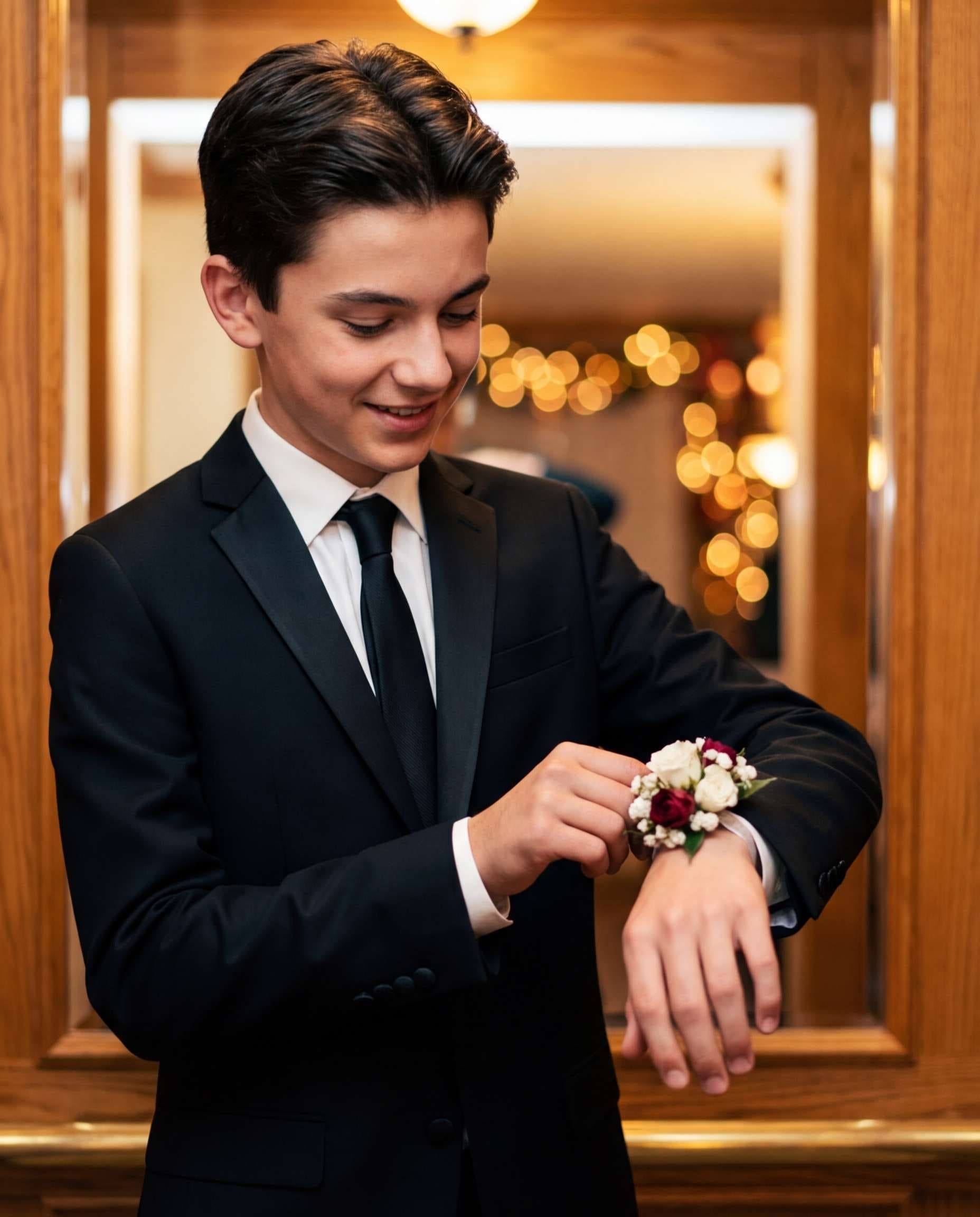 Prom Corsage Detail AI portrait example — Gemini AI Flower Photo Prompt for Boys