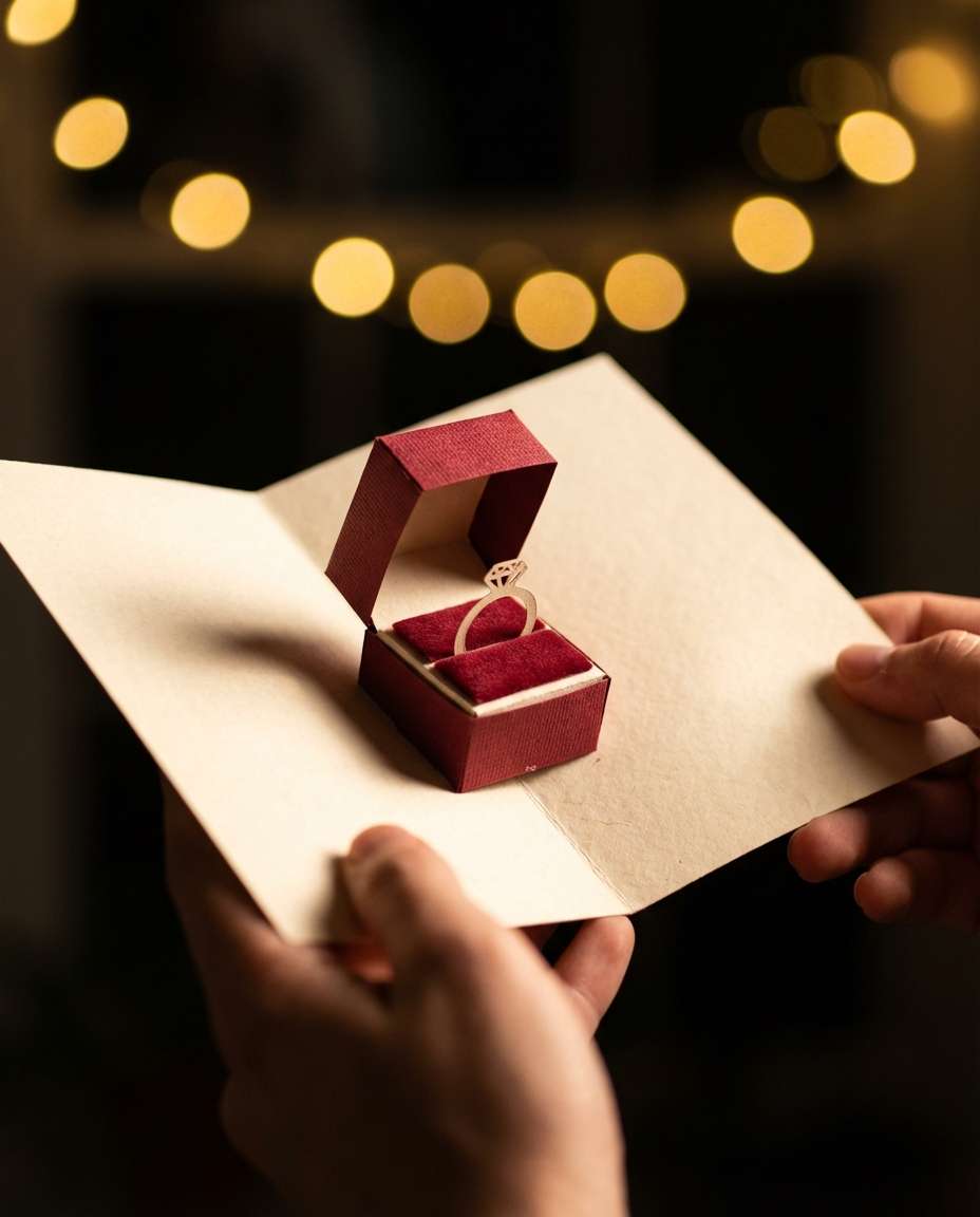 Proposal Ring Pop-up AI portrait example — AI 3D Pop-up Card Prompt