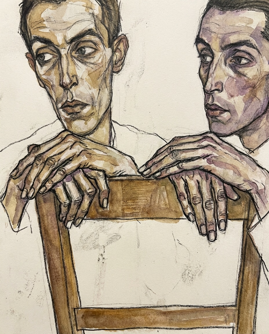 Quiet Couple Portrait AI portrait example — Gemini & ChatGPT AI Egon Schiele Art Prompts