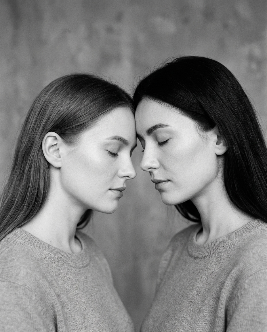 Quiet Forehead Touch AI portrait — Gemini Prompt for Sisters