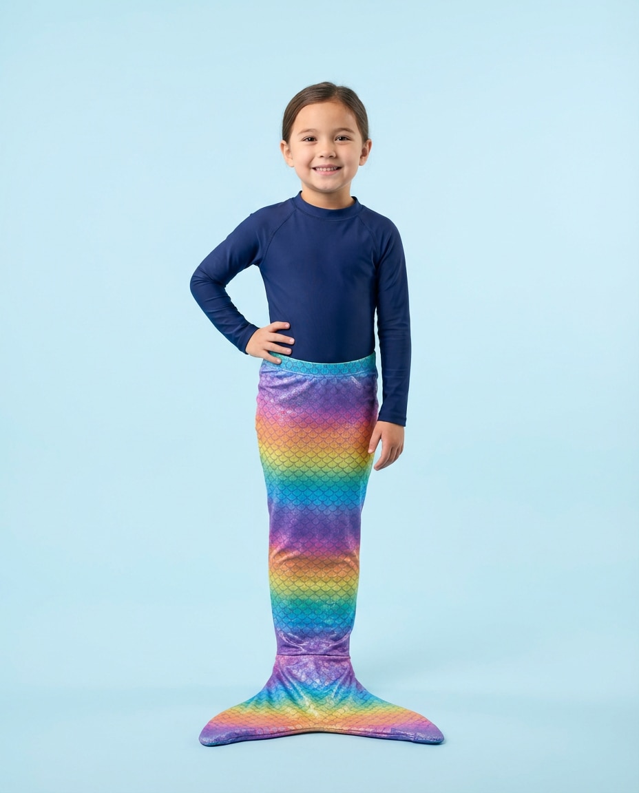 Rainbow Tail Gradient AI portrait example — Gemini Mermaid Kids Photoshoot Prompts
