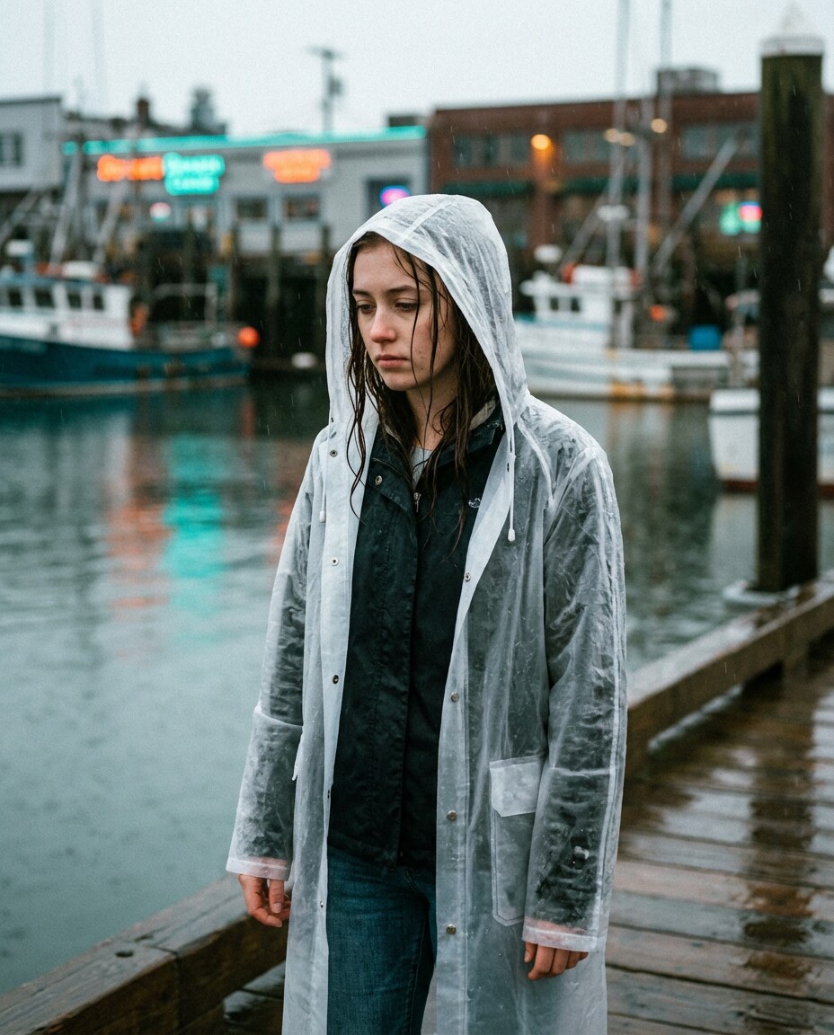 Raincoat Harbor Mood AI portrait — Gemini AI Prompt Sza Over The Sea