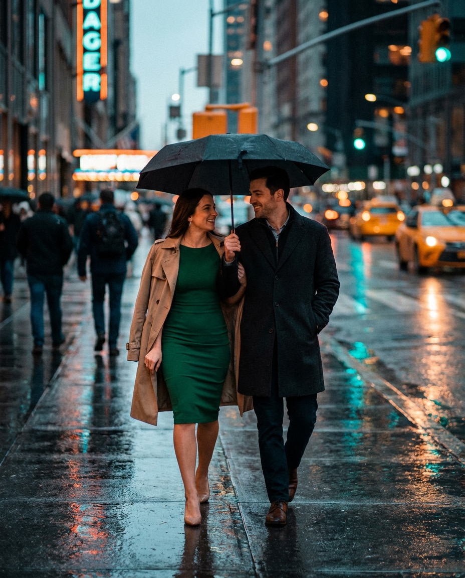 Rainy Street Glam AI portrait
