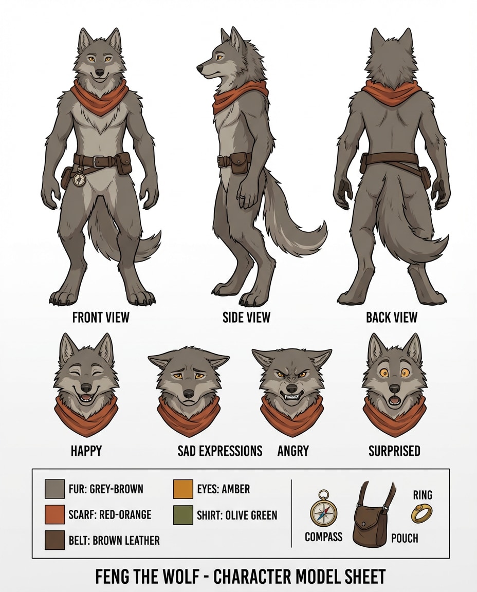 Reference Sheet Layout AI portrait example — Gemini AI Furry Prompt