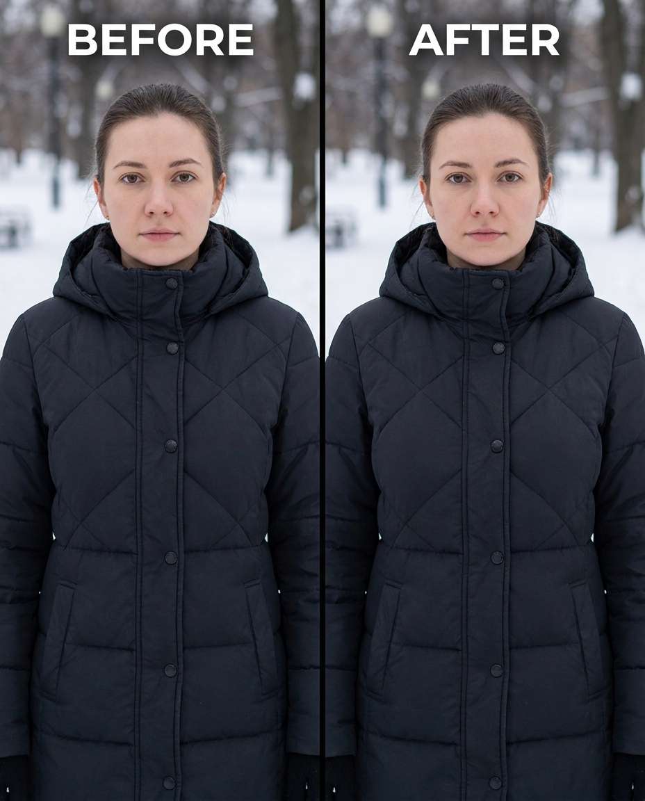 Refined Winter Coat AI portrait example — AI Breast Expansion Prompts for Gemini & ChatGPT: 25+ natural retouch ideas