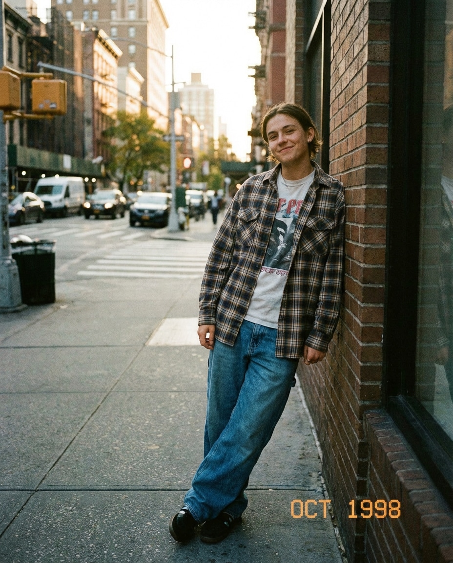 Retro Film Street AI portrait example — Gemini AI Baggy Jeans Streetwear Prompt