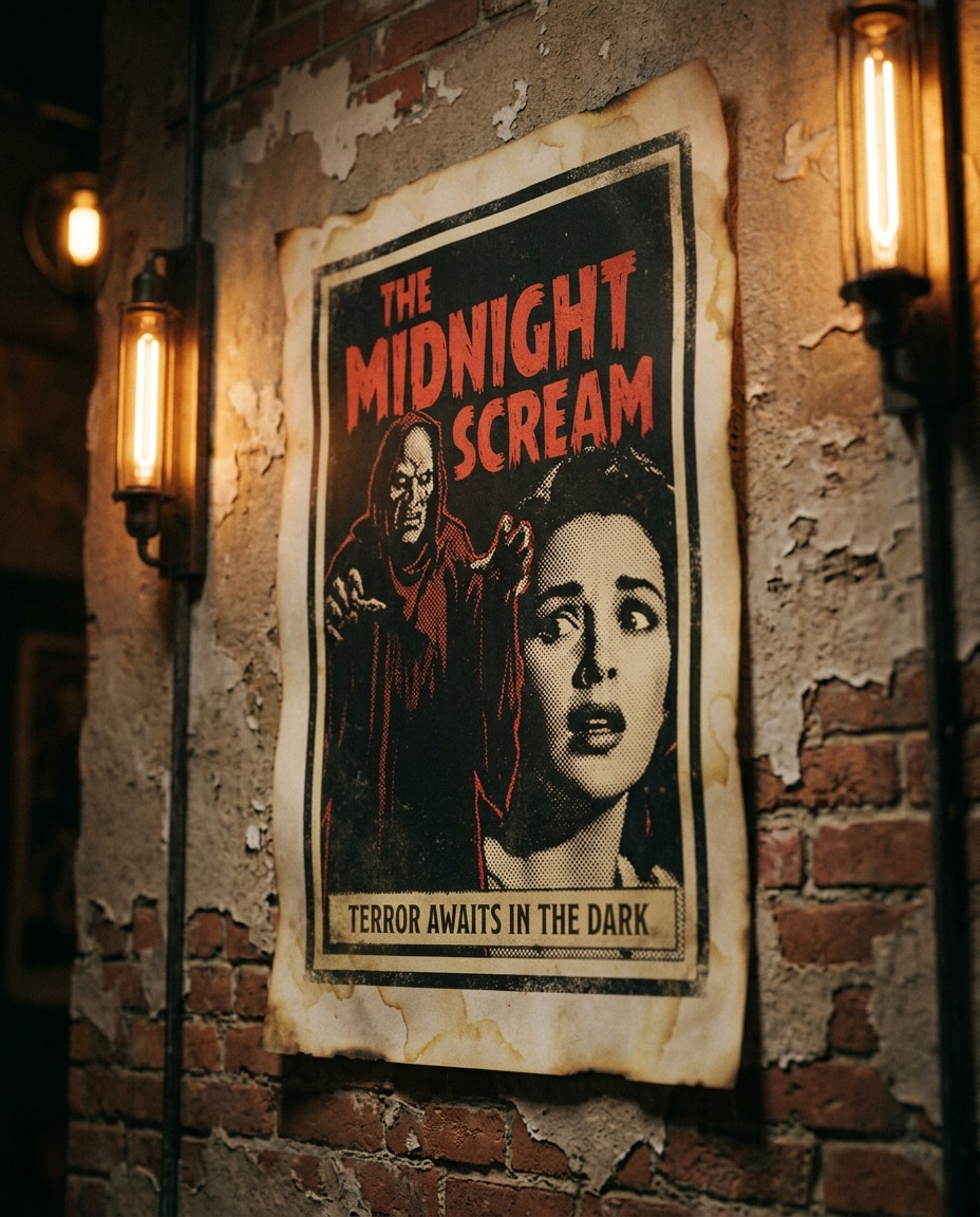 Retro Horror Teaser AI portrait — Gemini AI Dark Aesthetic Poster Prompts