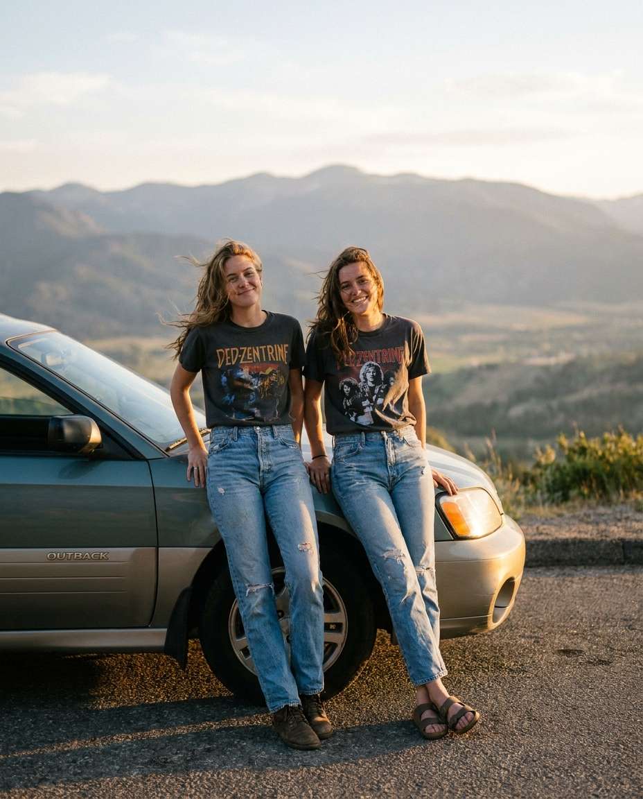 Road Trip Stop AI portrait — Gemini Prompt for Sisters