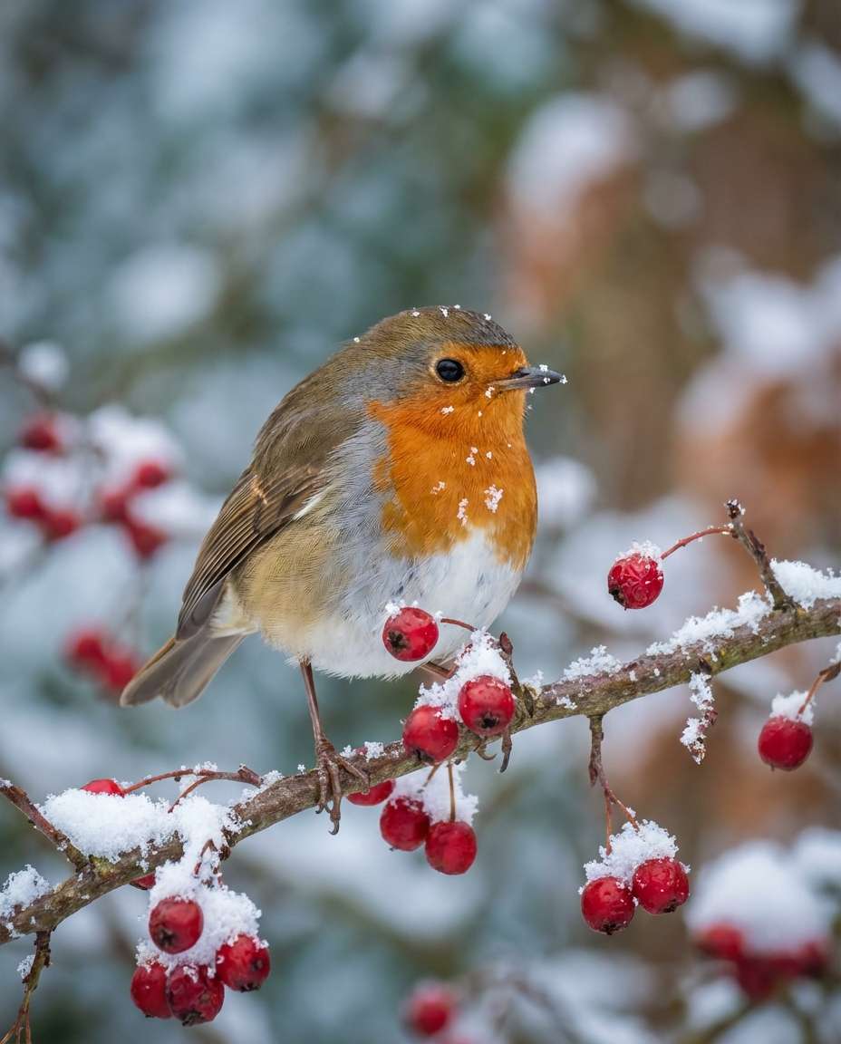 Robin Cozy Snow AI portrait — Gemini AI Bird Prompt