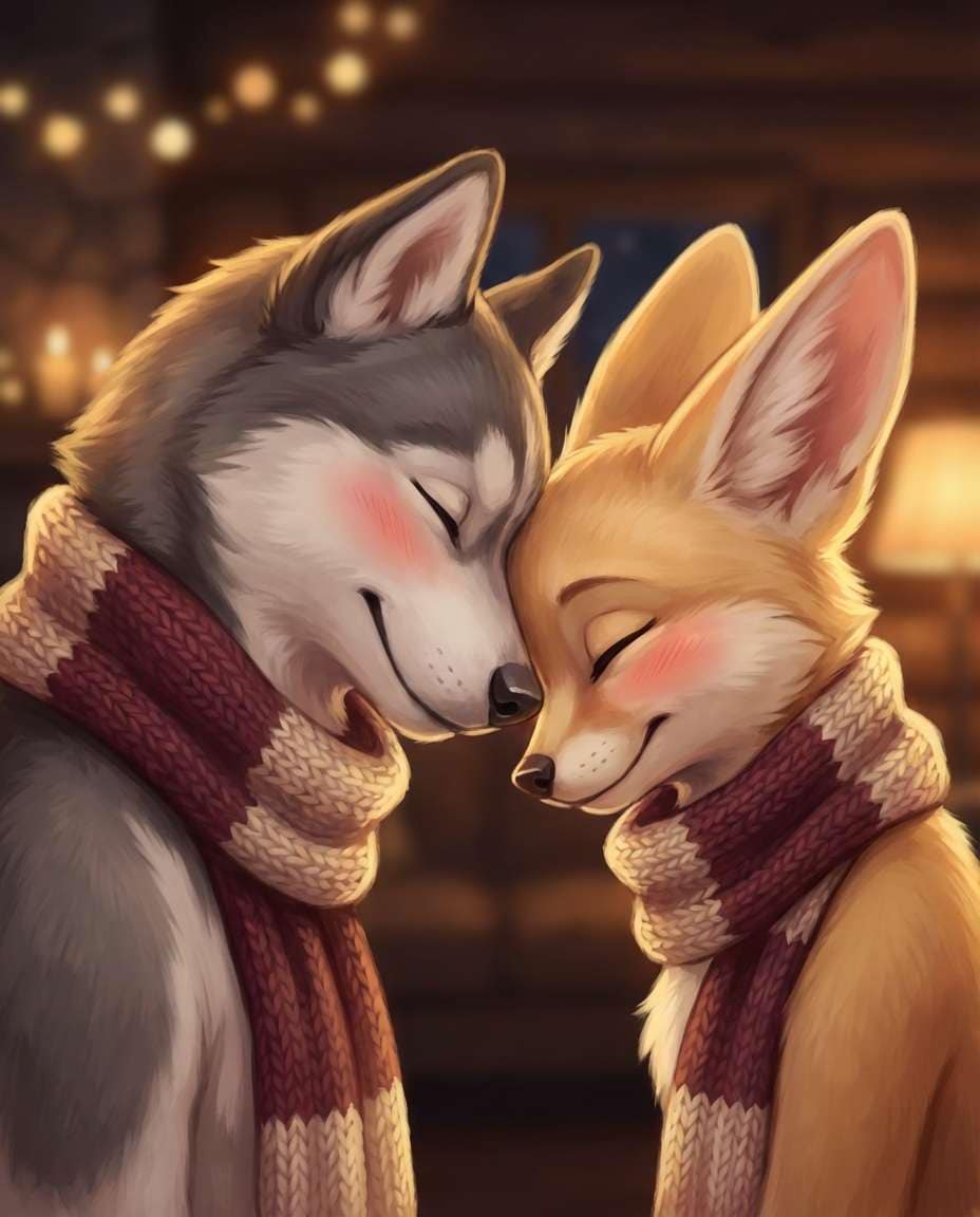 Romantic Couple Portrait AI portrait example — Gemini AI Furry Prompt