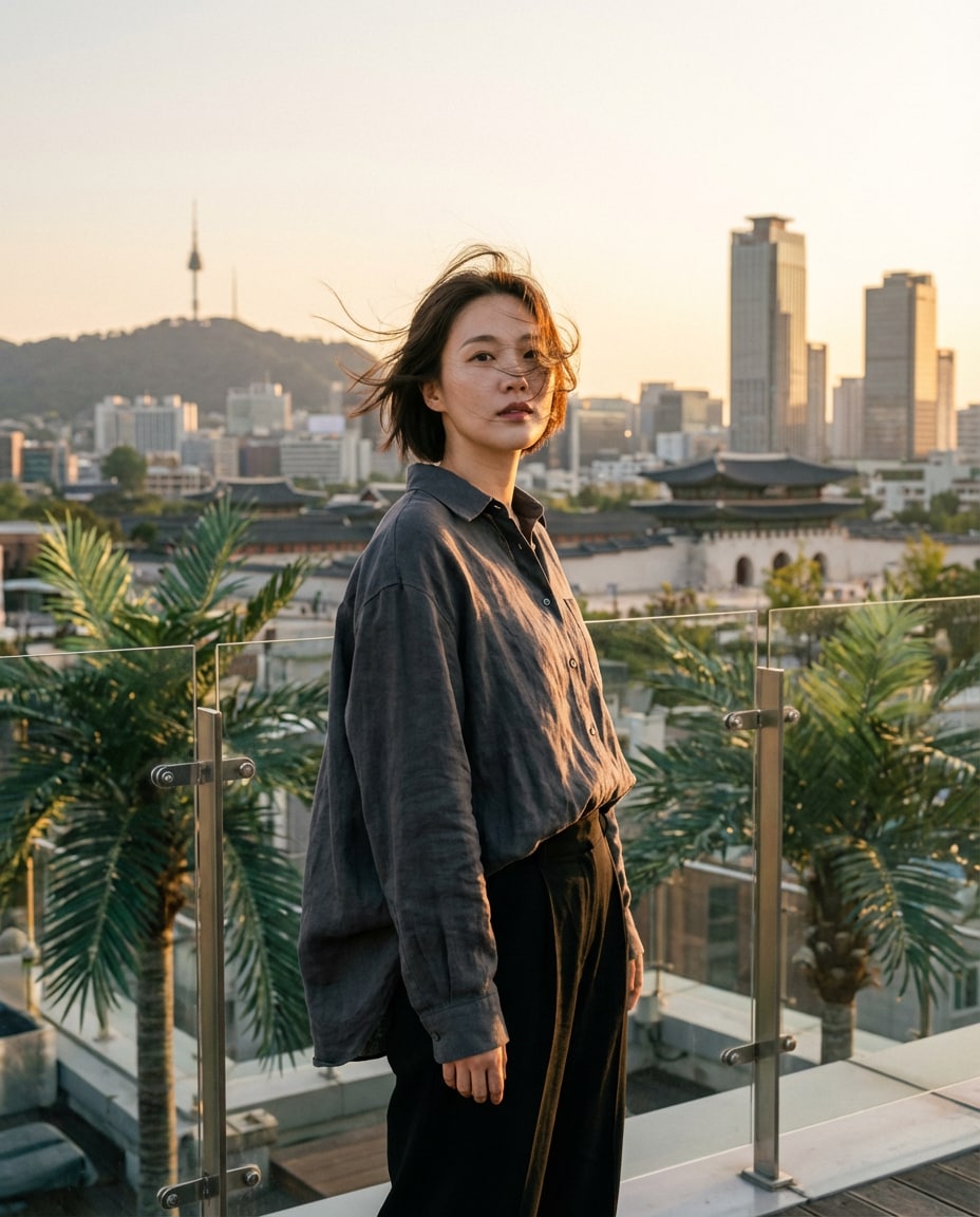 Rooftop Breeze AI portrait — Gemini AI Korean Style Prompt