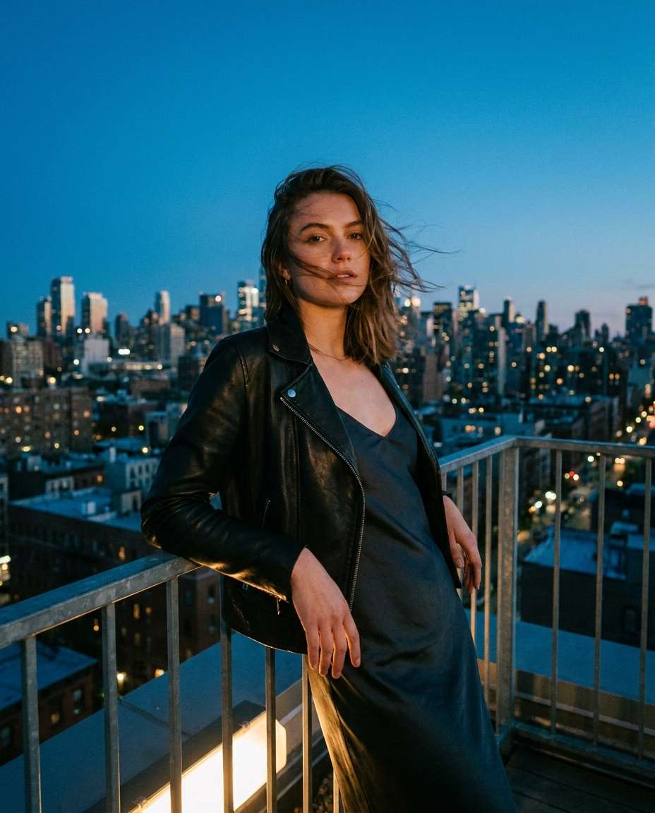 Rooftop Cobalt Glow AI portrait