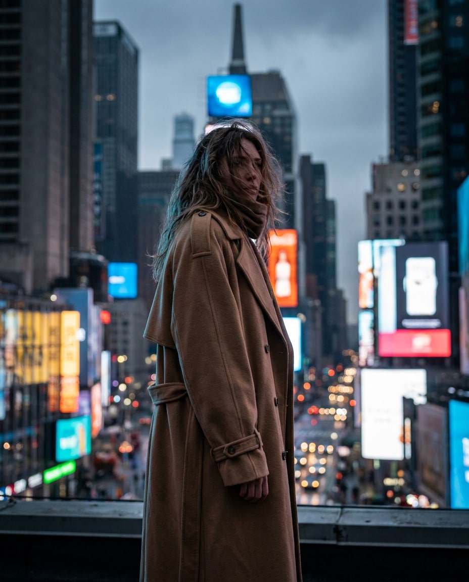 Rooftop Overlook Pose AI portrait example — Gemini AI Photo Prompt Times Square