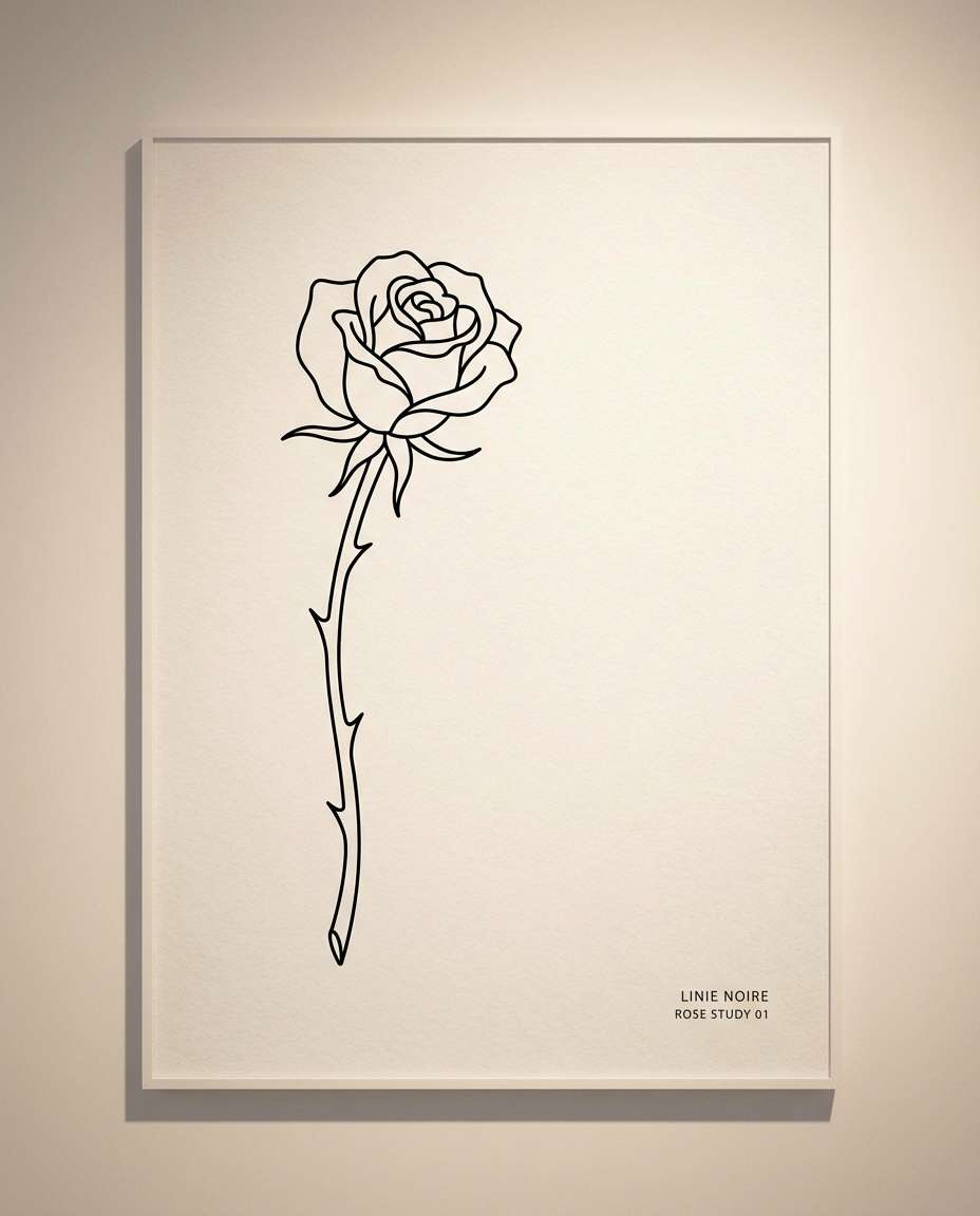 Rose and Thorns AI portrait example — AI Minimalist Line Art Prompt