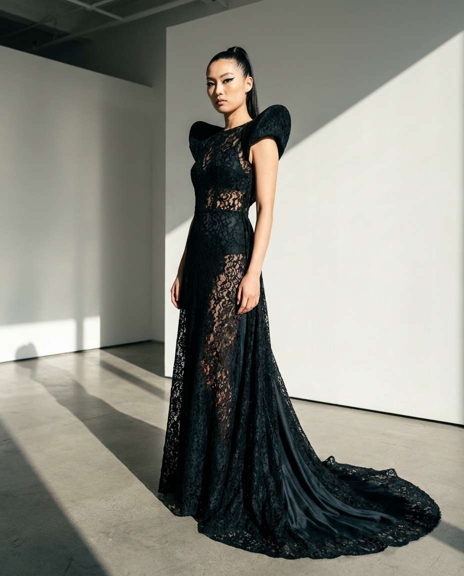 Runway Lace Couture AI portrait example — Gemini AI Lace Dress Prompt
