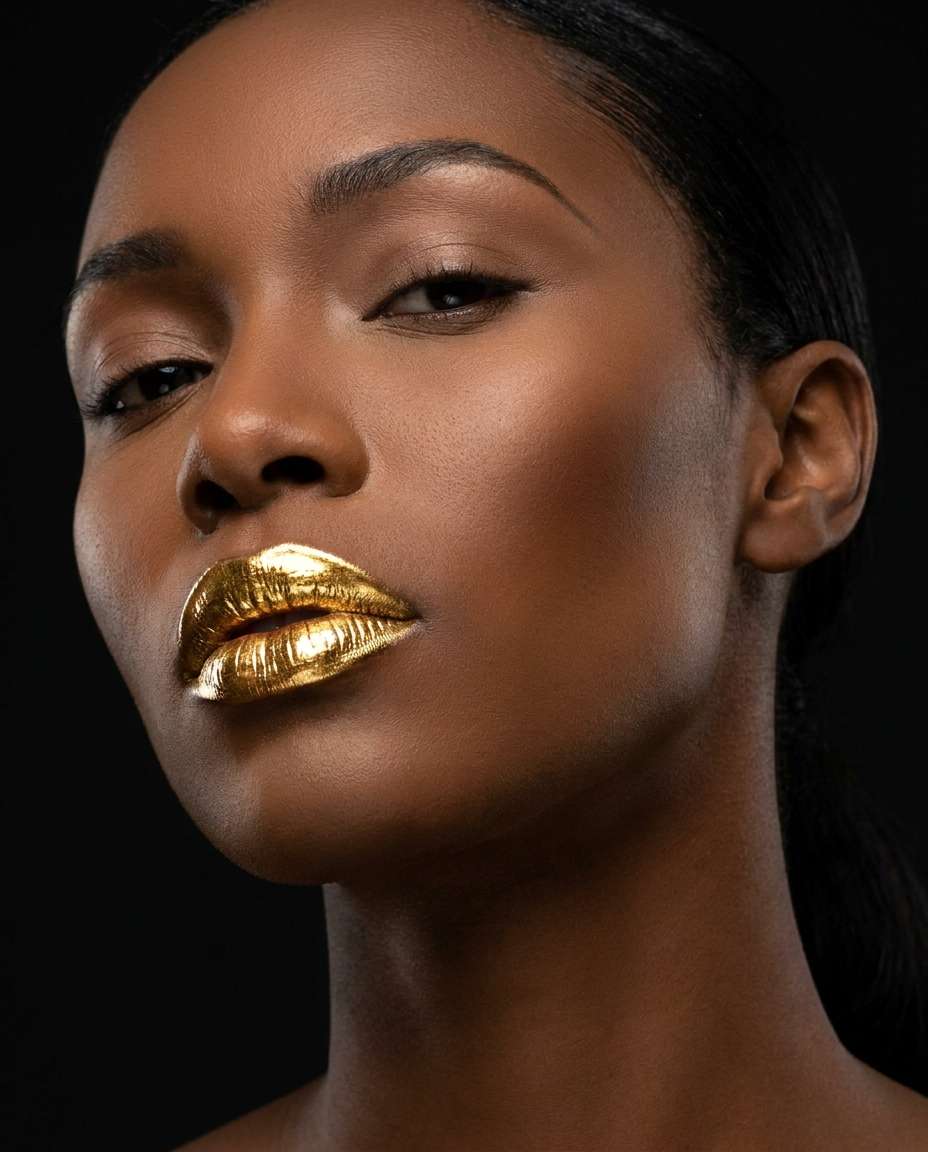 Runway Metallic Gold AI portrait example — Gemini Lipstick Prompt