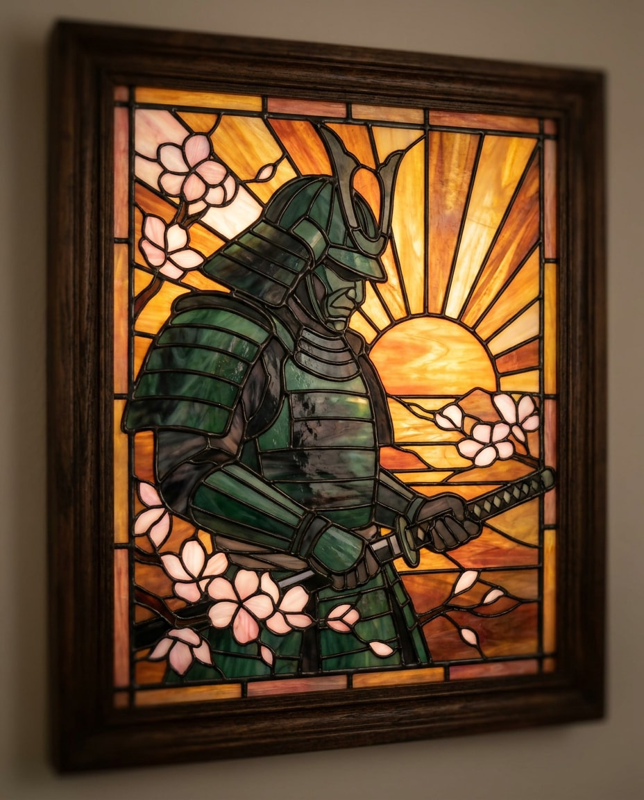 Samurai Honor Panel AI portrait — Gemini AI Stained Glass Art Prompt